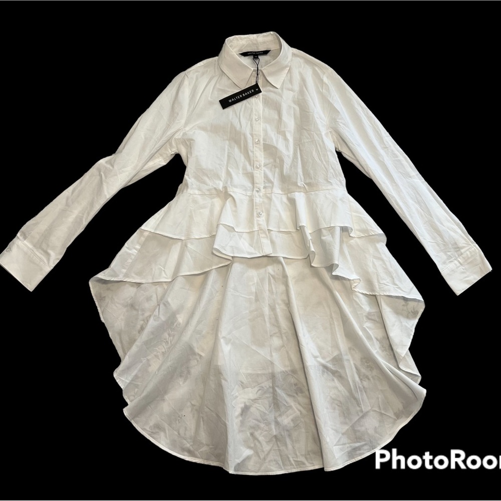 NWT WALTER BAKER White Cotton Hi-Low Peplum Hem Top Shirt  XS